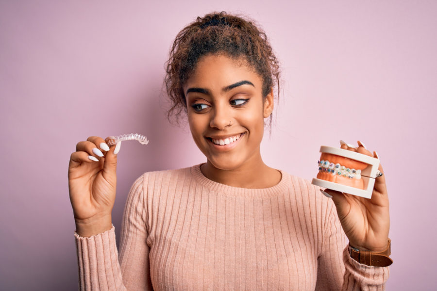 different orthodontic treatments for a young woman